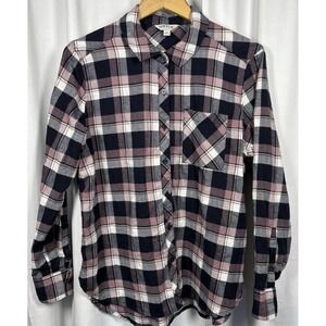 Orvis‎ Plaid Flannel Shirt Top Women's Pink Navy L Layering Quiet Luxury Outdoor